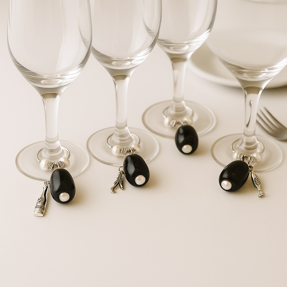 Black Olive Wine Glass Charms – Set of 4 | Martini Party Stemware Markers - Picture 1 of 13